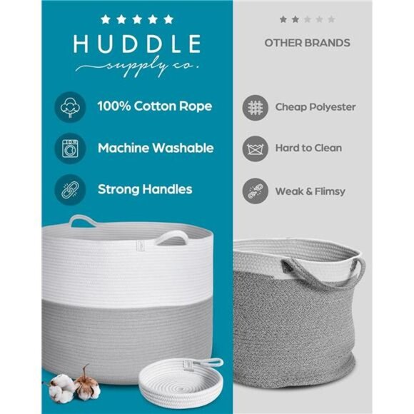 XXXXL WASHABLE Jumbo 24" x 17"Extra Large Basket for Blankets Cotton Rope Basket - Picture 3 of 7